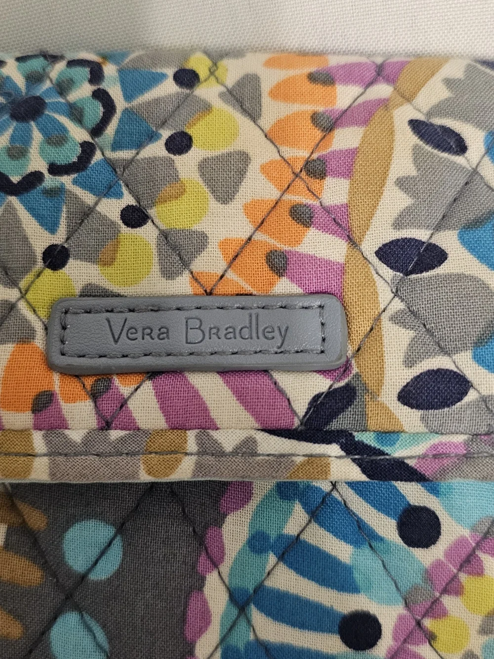 Vera Bradley Quilted Trifold Wallet in Teal, Orange & Purple - Picture 3 of 5